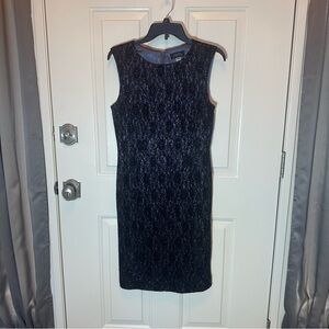 Tahari ASL Midnight Black & Blue Lace Sleeveless Dress, Size 6